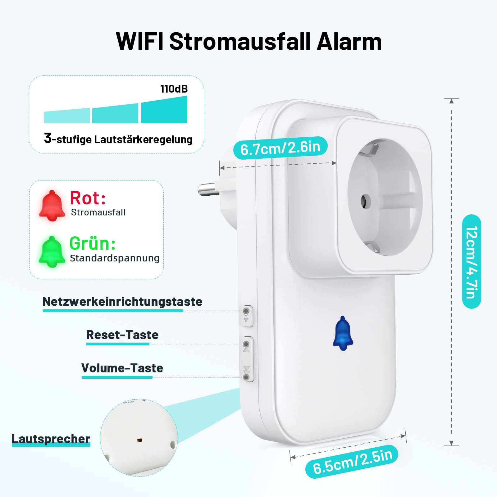 2 Pack Detector de Corte de Corriente WiFi, Enchufe de Alarma por Apagón Tuya WiFi con App Smart Life, 3 Niveles de Volumen hasta 110 dB para Acuario/Refrigerador
