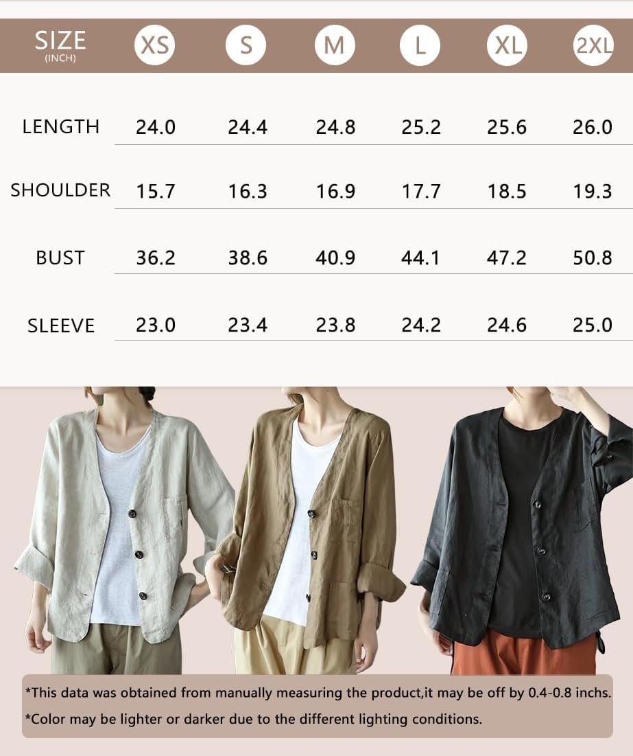 Blazer Oversize in Cotone e Lino da Donna Manica Lunga con Scollo a v Casual Leggero Blazer Primaverile Cardigan Blazer Cardigan Business Casual Blazer