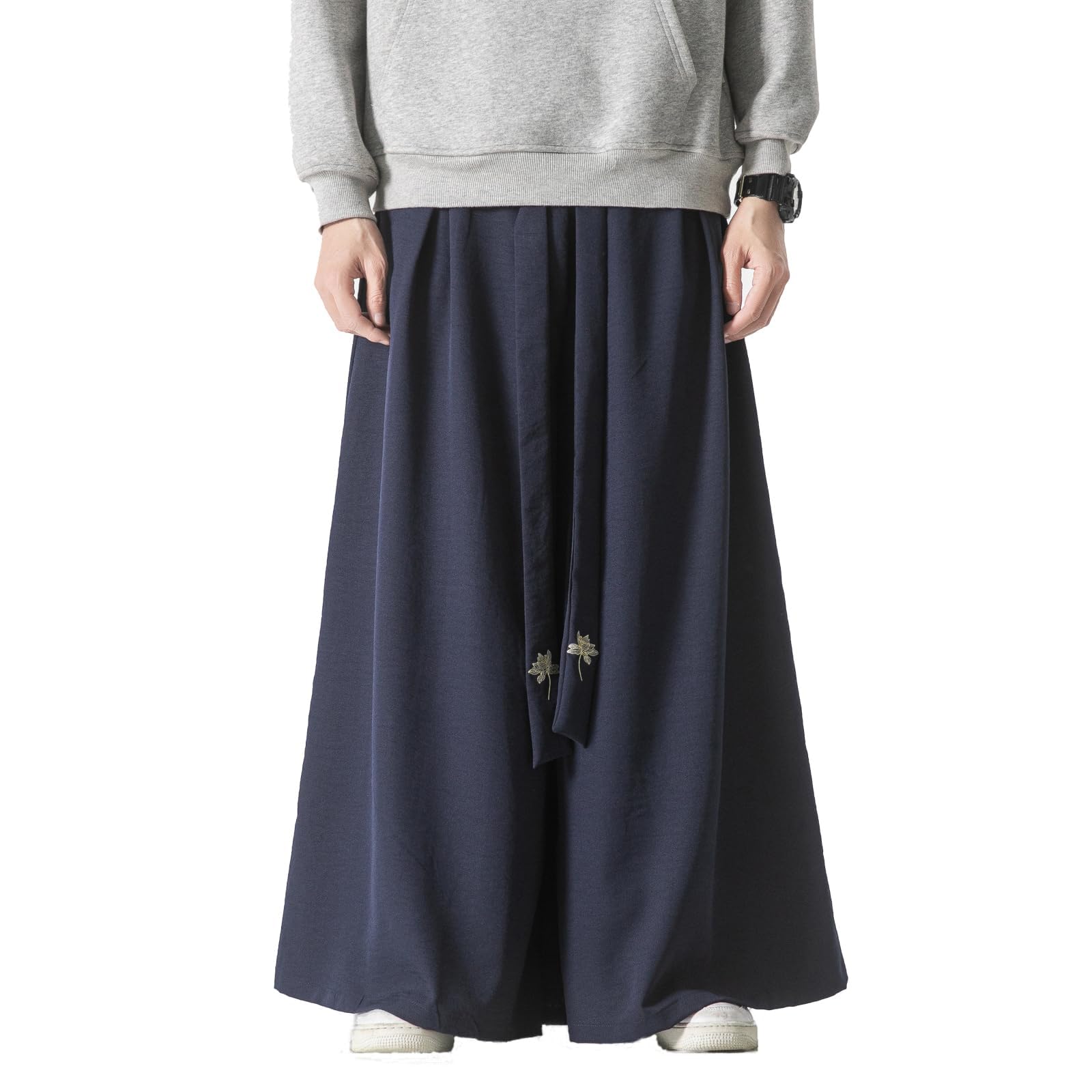 GURUNVANI Pantaloni da uomo a gamba larga con coulisse pantaloni giapponesi morbidi da yoga pantaloni larghi hip hop