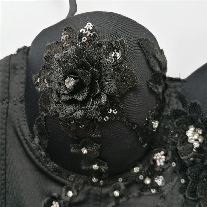 Top da donna con reggiseno imbottiture slim fit fiori ricamati, biancheria intima con perline Performance Vest per le donne