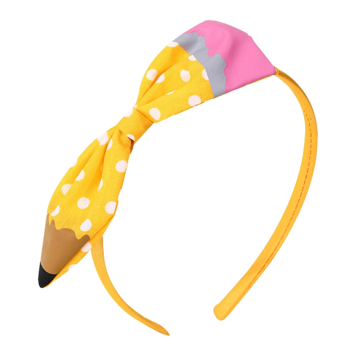 Back to School Yellow Headband With Pencil Bow for Teachers, Girls, Women - Non-Slip Hair Accessory for First Day of School Decorations, Dots Design, 1 Piece Dot Pencil 1 Count (Pack of 1)