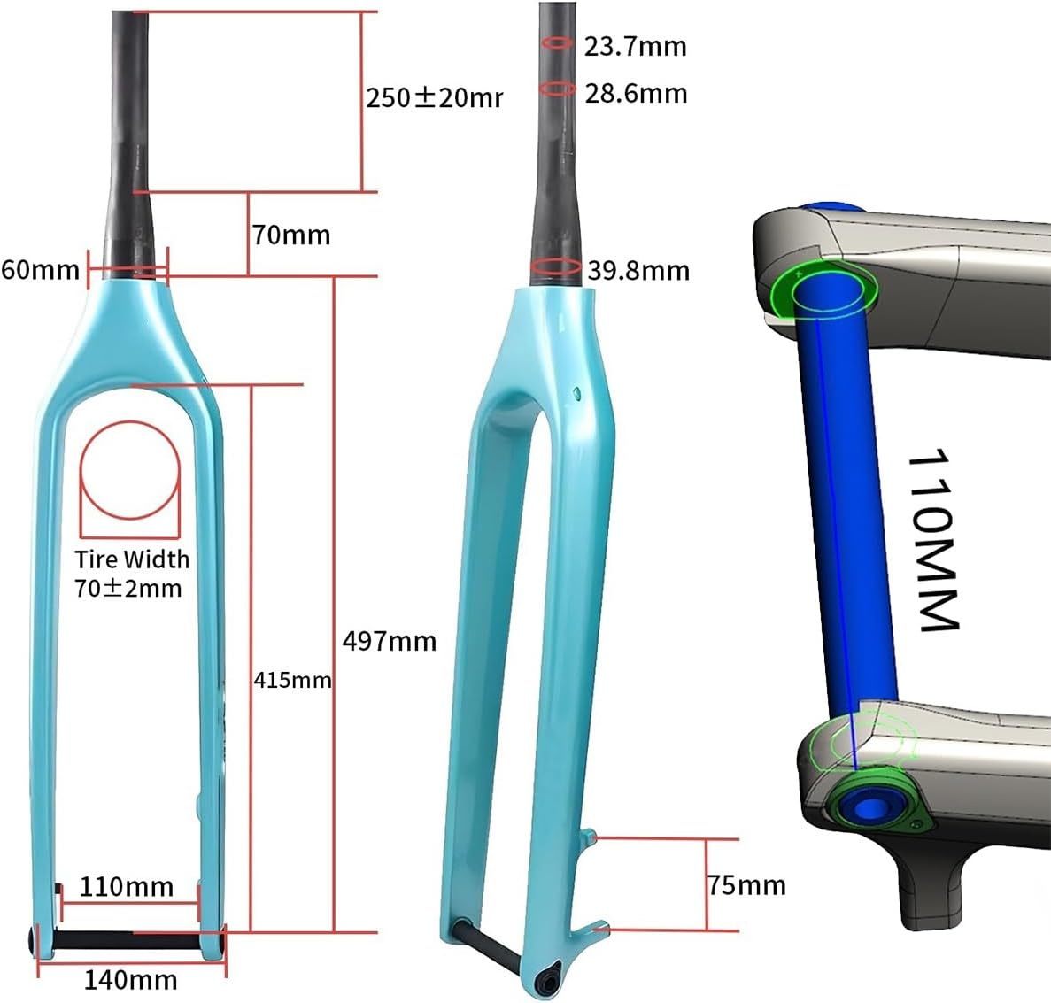 27.5/29in Mountain Bike Rigid Fork 1-1/2'' Tapered Tube Boost Thru Axle 15x110mm Disc Brake Carbon Fiber Fork Internal Routing
