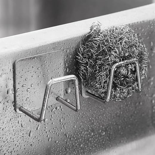 1pc, Heavy-Duty Wall-Mounted, Stainless Steel, Sink Sponge Holder, Space-Saving Kitchen Storage