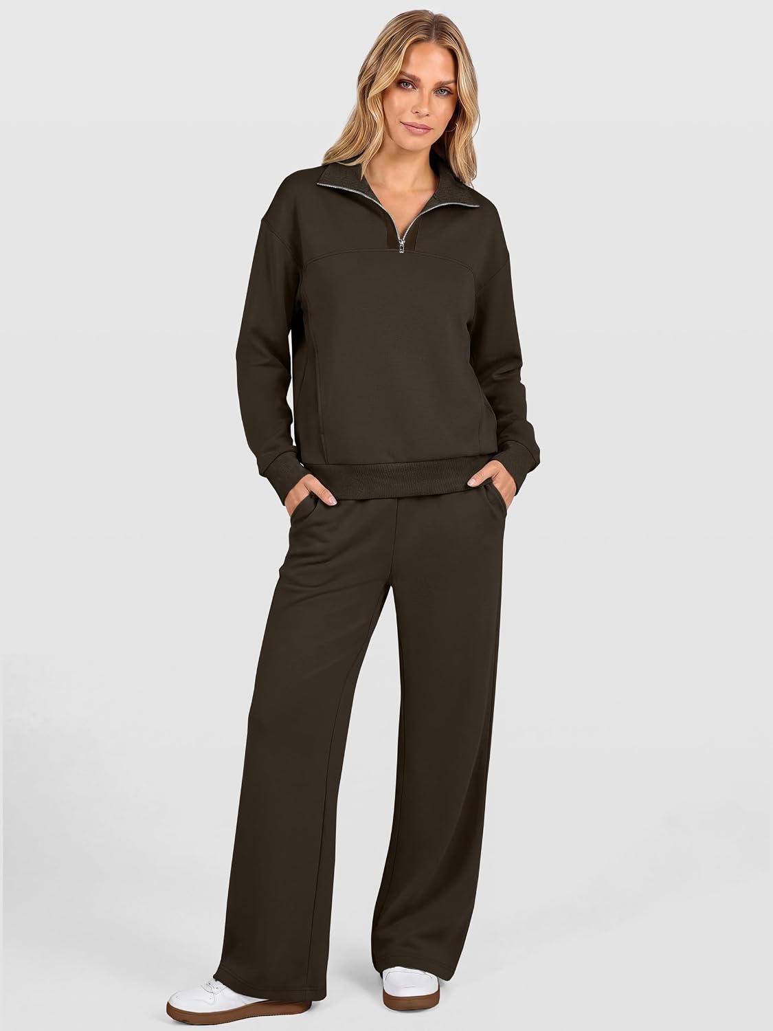 ANRABESS Sweatsuit for Women 2 Piece Outfits Half Zip Lounge Set | Wrinkle-Free Tracksuit，Airport Travel Matching Sets, High Waisted Wide Leg Sweatpants, Casual Workout,Fall Winter Clothing