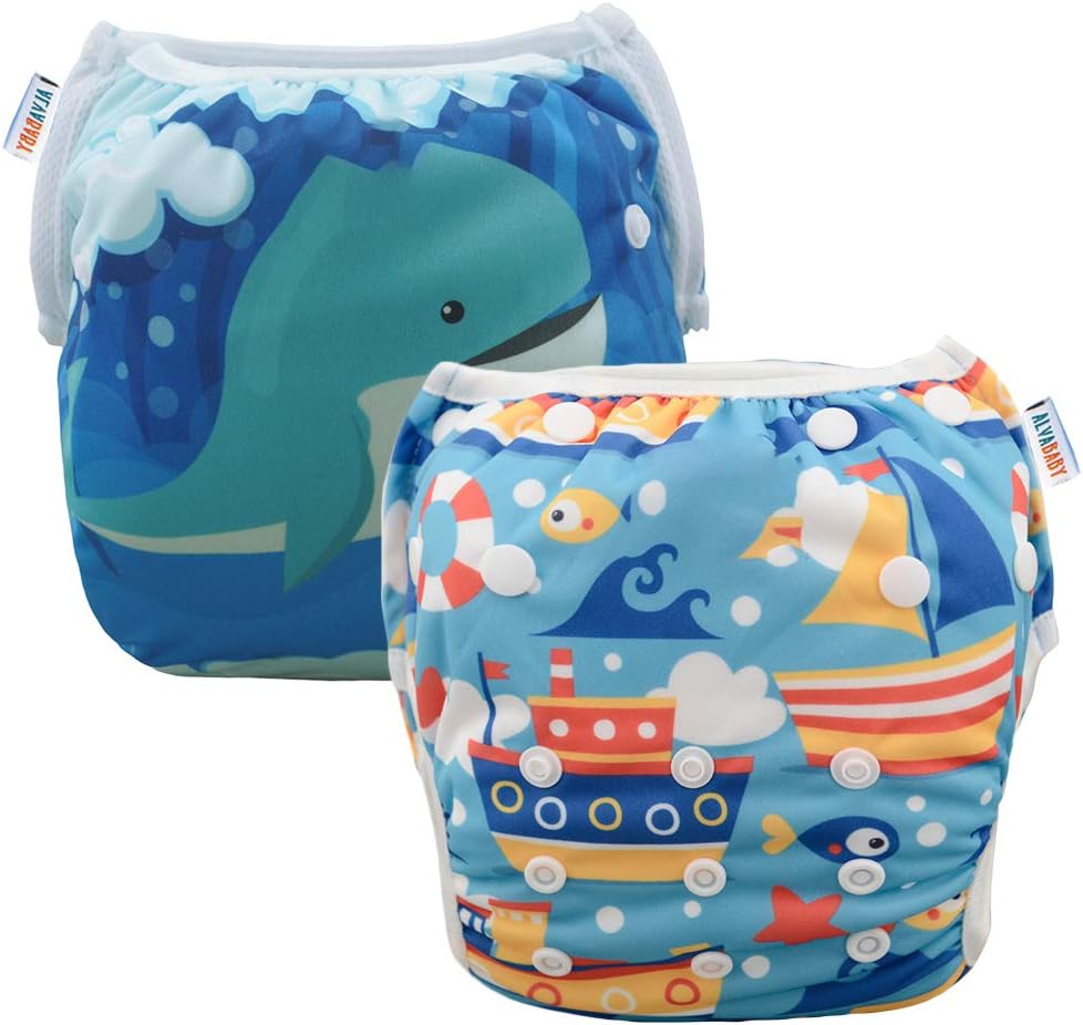 ALVABABY 2pcs Swim Diapers Reuseable Adjustable for Baby