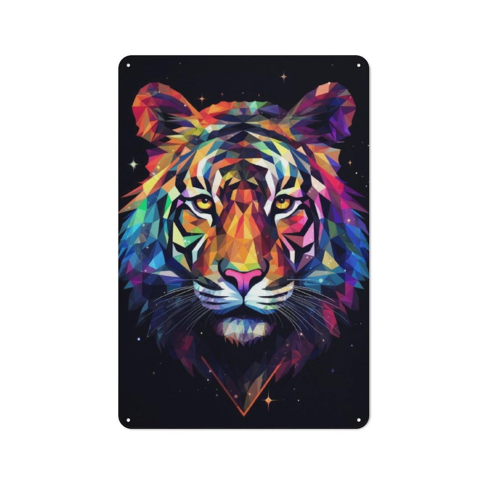 Junmoney Geometric Tiger Retro Tin Wall Plaque 30X20cm For Studio Or Craft Room, Winter Wall Decor For Creative-Space Collectors