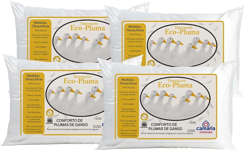 Kit Travesseiro Penas Plumas Ganso Percal 400 Fios Antialérgico 70cm x 50cm (04)