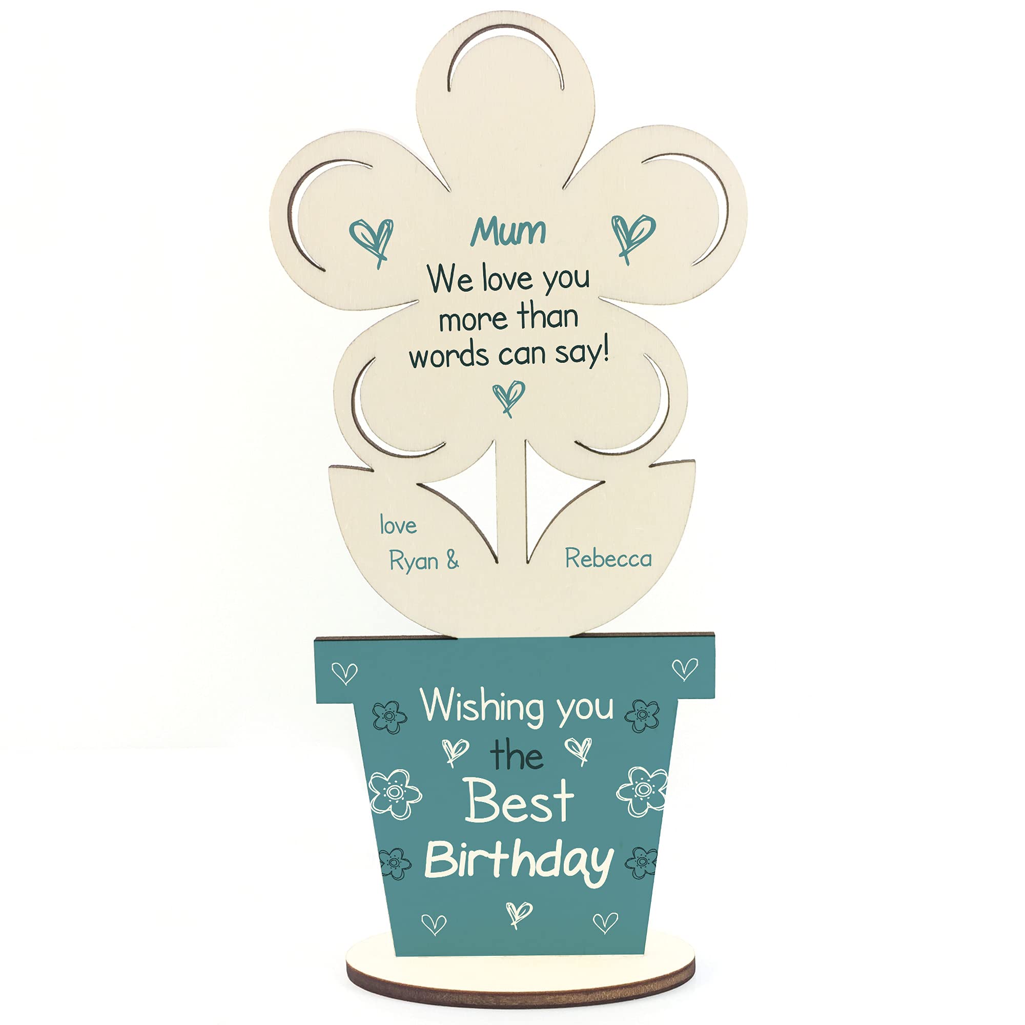 RED OCEAN Novelty Birthday Gift For Mum Wooden Flower PERSONALISED Gift From Daughter Son