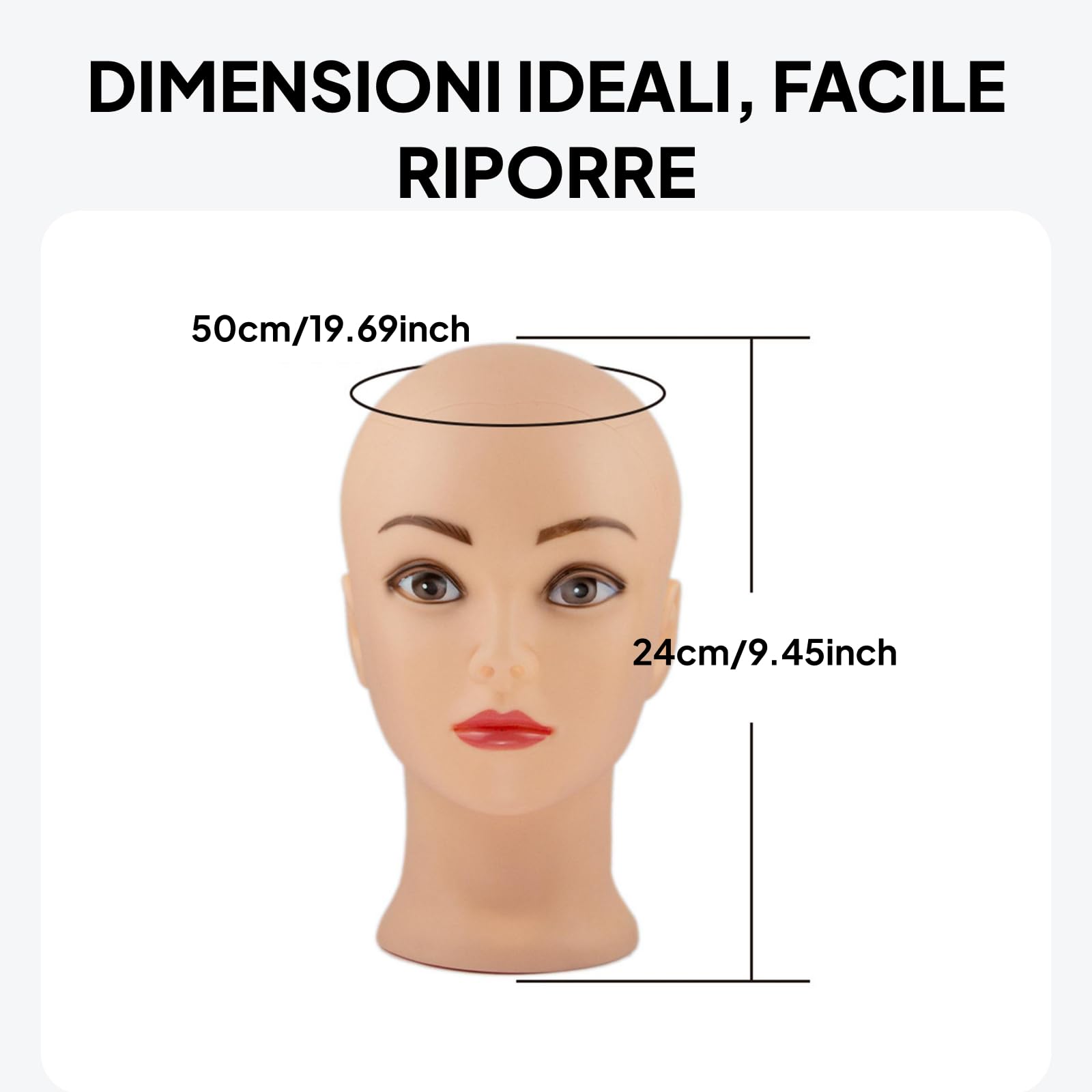 perfk Testa di manichino, testa di parrucca in schiuma, supporto per cuffie, testa di manichino modello leggero e robusto per occhiali da sole, cuffia, donne