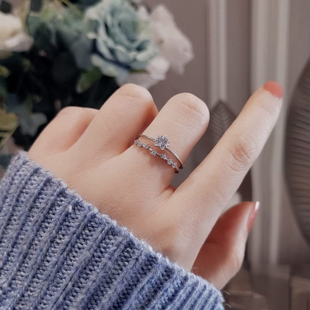 HGJH Ring Silber 925 Damen, S925 Sterling Silber Sterne Ring Verstellbare Ringe Doppelschicht Offener Ring Silber Daumenring Ewigkeitsring Hochzeit Charme Schmuck Geschenke Für Männer Mädchen Damen