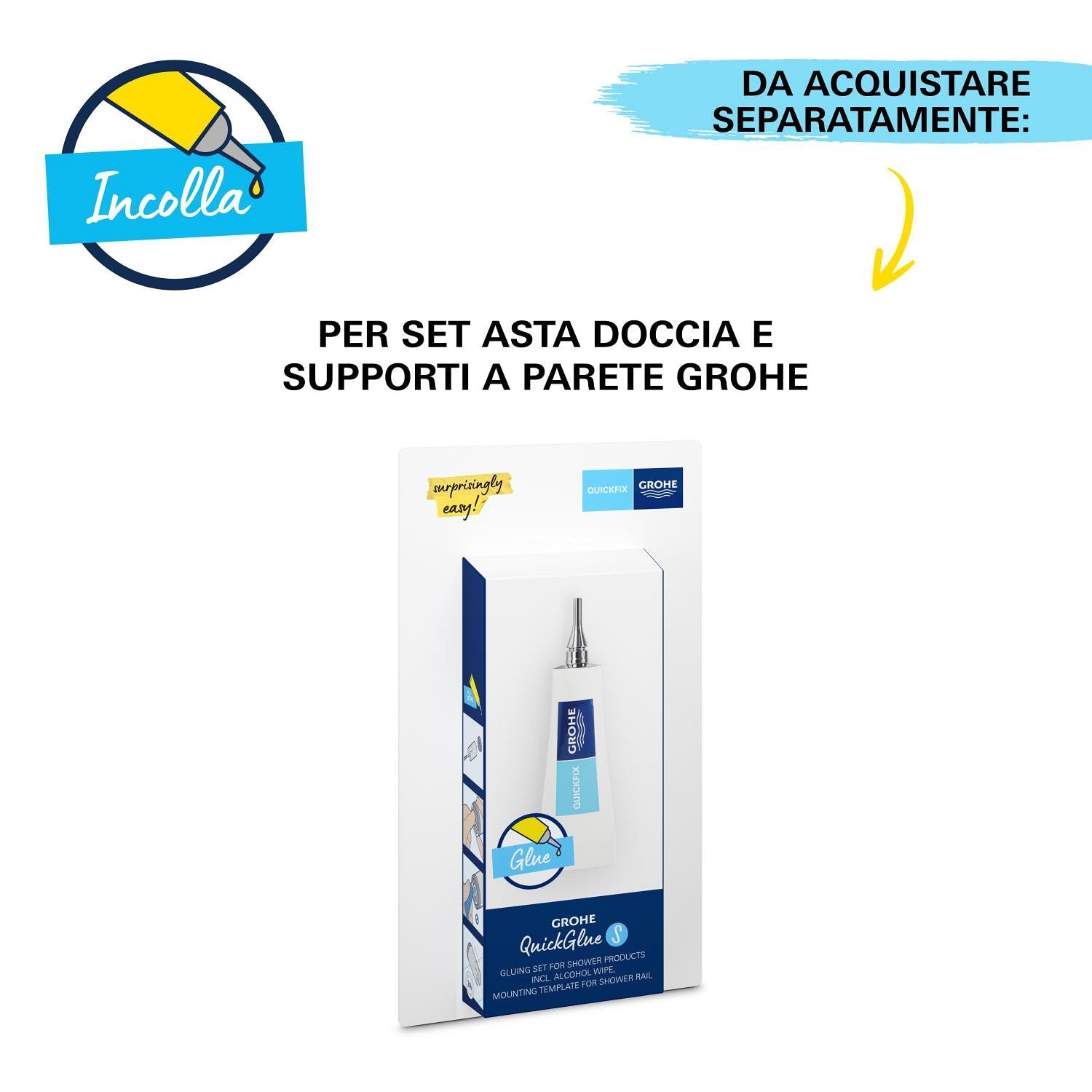 GROHE Vitalio Comfort 110 Set Supporto a Muro (3 getti Rain Jet Massage, supporto fisso, flessibile, SpeedClean anticalcare), Cromo, 26176001