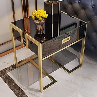 MU Tabla Lateral de la casa Mesa de Centro Modern Glass + MDF + Titanium Mesa Auxiliar de Acero Inoxidable Cuadrado pequeño Salón Dormitorio Inicio Pasillo