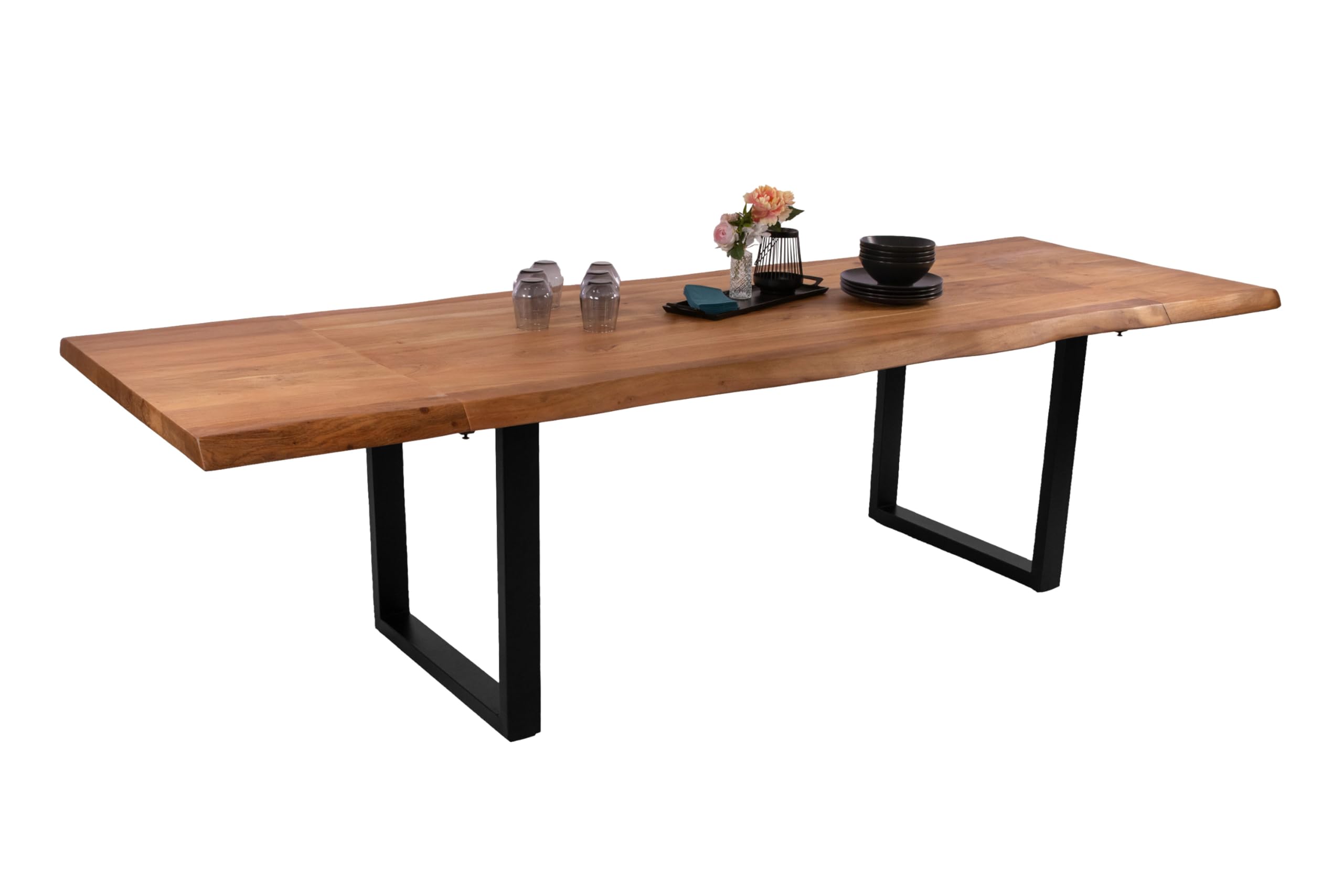 SAM Esstisch Cali 160(260) x90 Akazie Natur U-Gestell schwarz