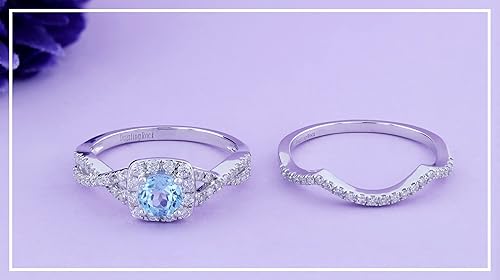 Vista 4 de Dazzlingrock Collection Juego de anillos de compromiso con halo de diamantes blancos y piedras preciosas redondas de 0.197 in para mujer