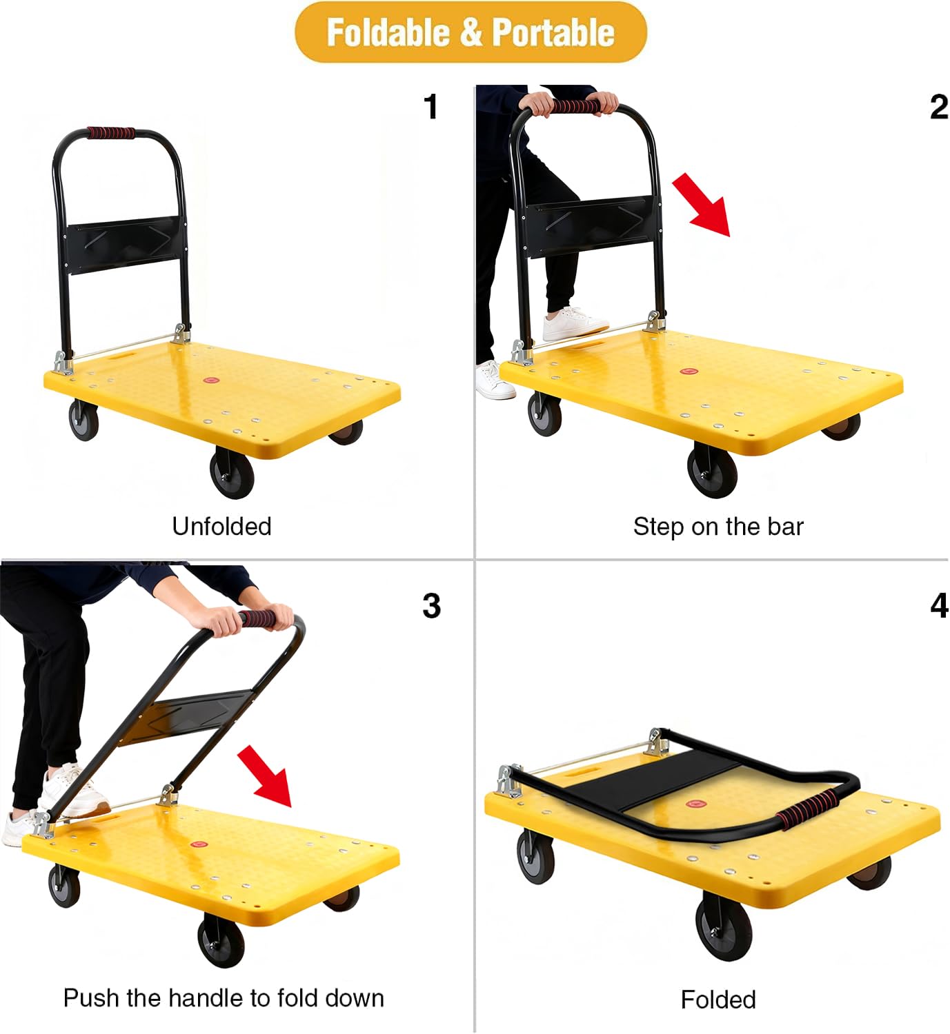 Transportwagen Klappbar, Bai You MEI Plattformwagen Rollwagen 100kg, 70x46cm Leicht Einkaufswagen Transportkarre Große Fläche Wagen Lagerwagen Transporthilfe Umzughelfer rutschfest Umzüge