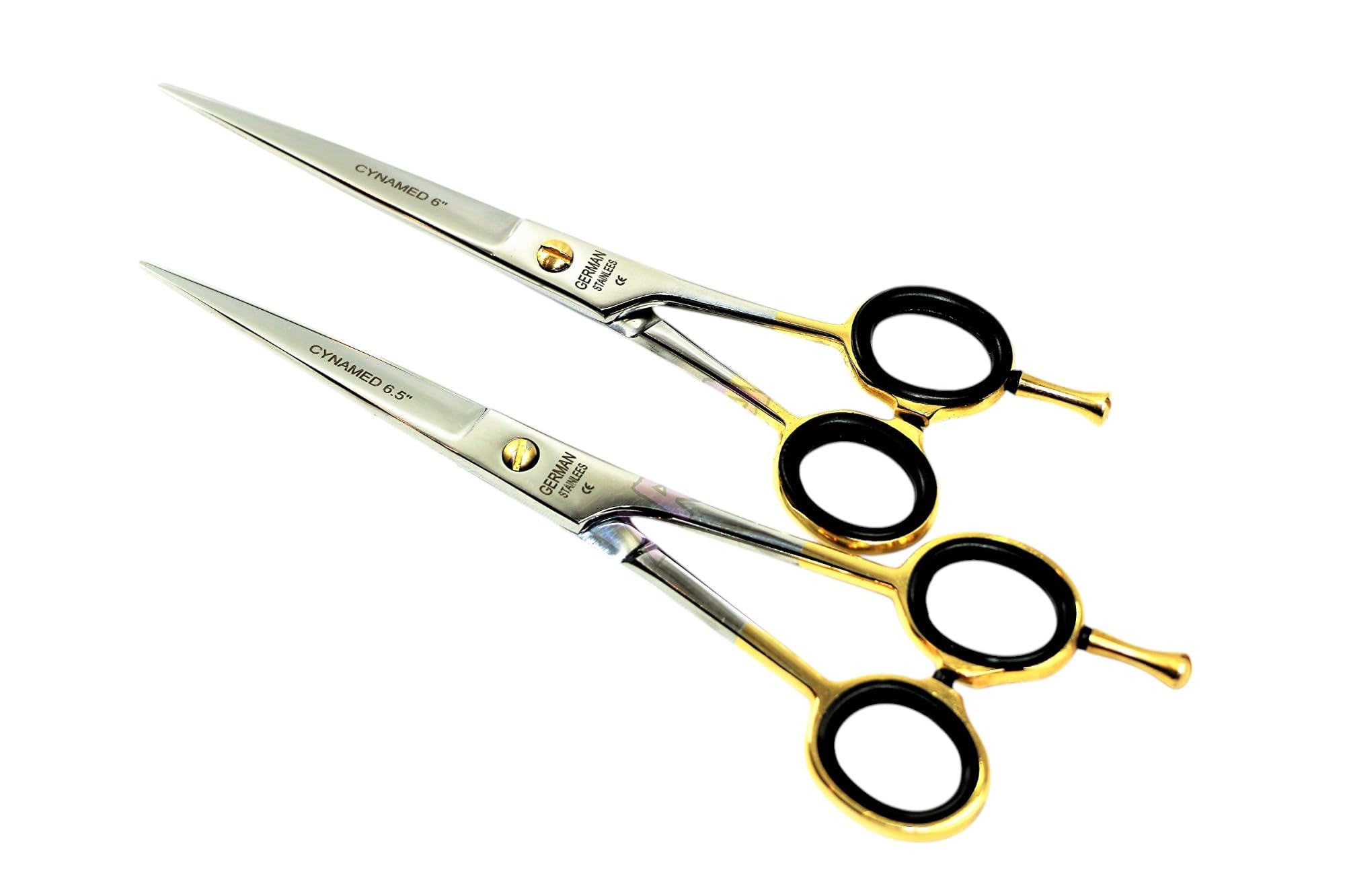 German Professional Barber Hairdressing Scissors Shears 1 Pair With Gold Rings Size 6.5