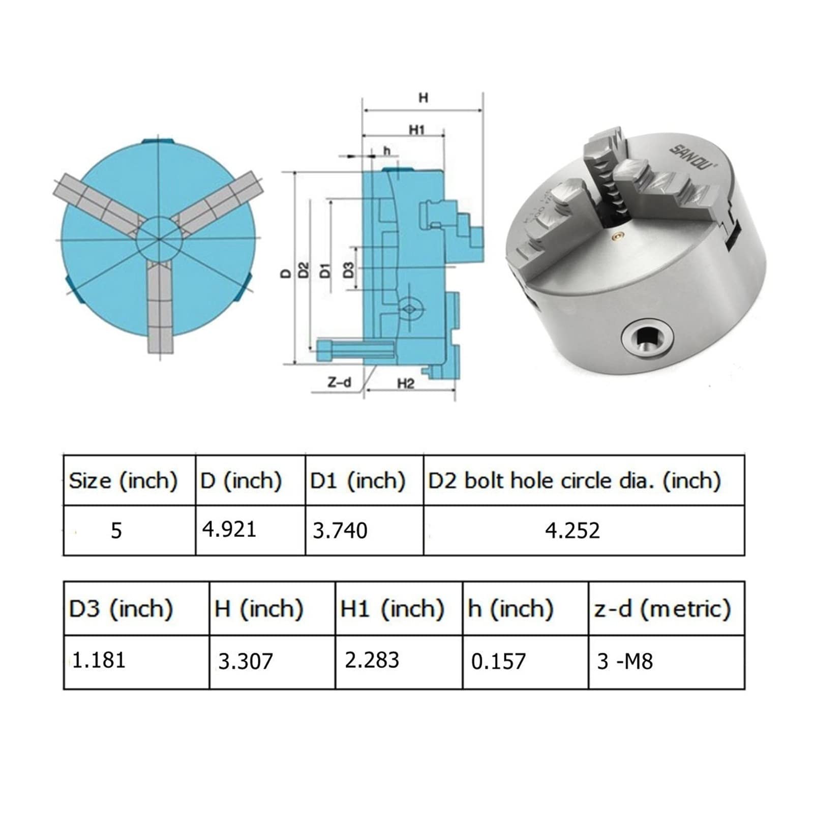 Uchwyt tokarski, K11-125 3 Tokarka szczęki CHUCK 125mm Self Centring Hardeed Dwustronne narzędzie do wiercenia frezarki