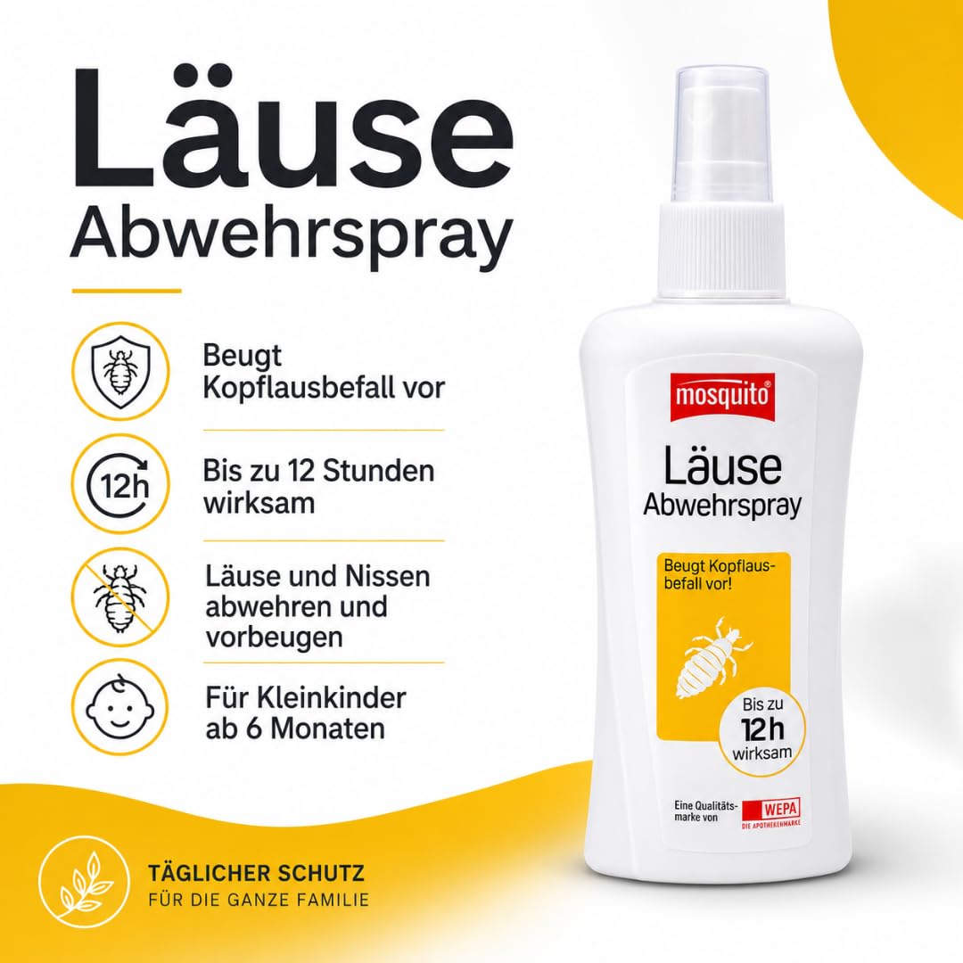 mosquito Läuse Abwehrspray 100 ml I Zur vorbeugenden Abwehr von Kopfläusen I Für Kinder ab 6 Monaten I bei Läusealarm in Kita & Schule I Bis zu 12 Stunden wirksam I mit Pharma Perle Duschgel (1x)
