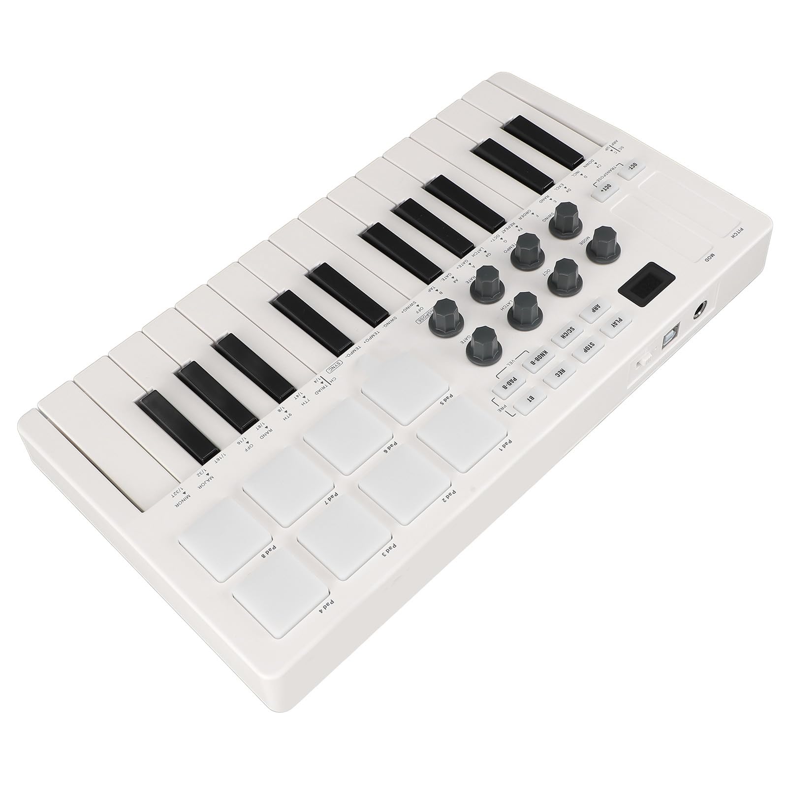 USB MIDI -Tastatur -Controller 25 Taste MIDI Control -Tastatur mit 8 MPC Beat Pads 8 Rückenbeleuchtete Drum Pads 8 Zuweisbare Knöpfe Musikproduktionssoftware