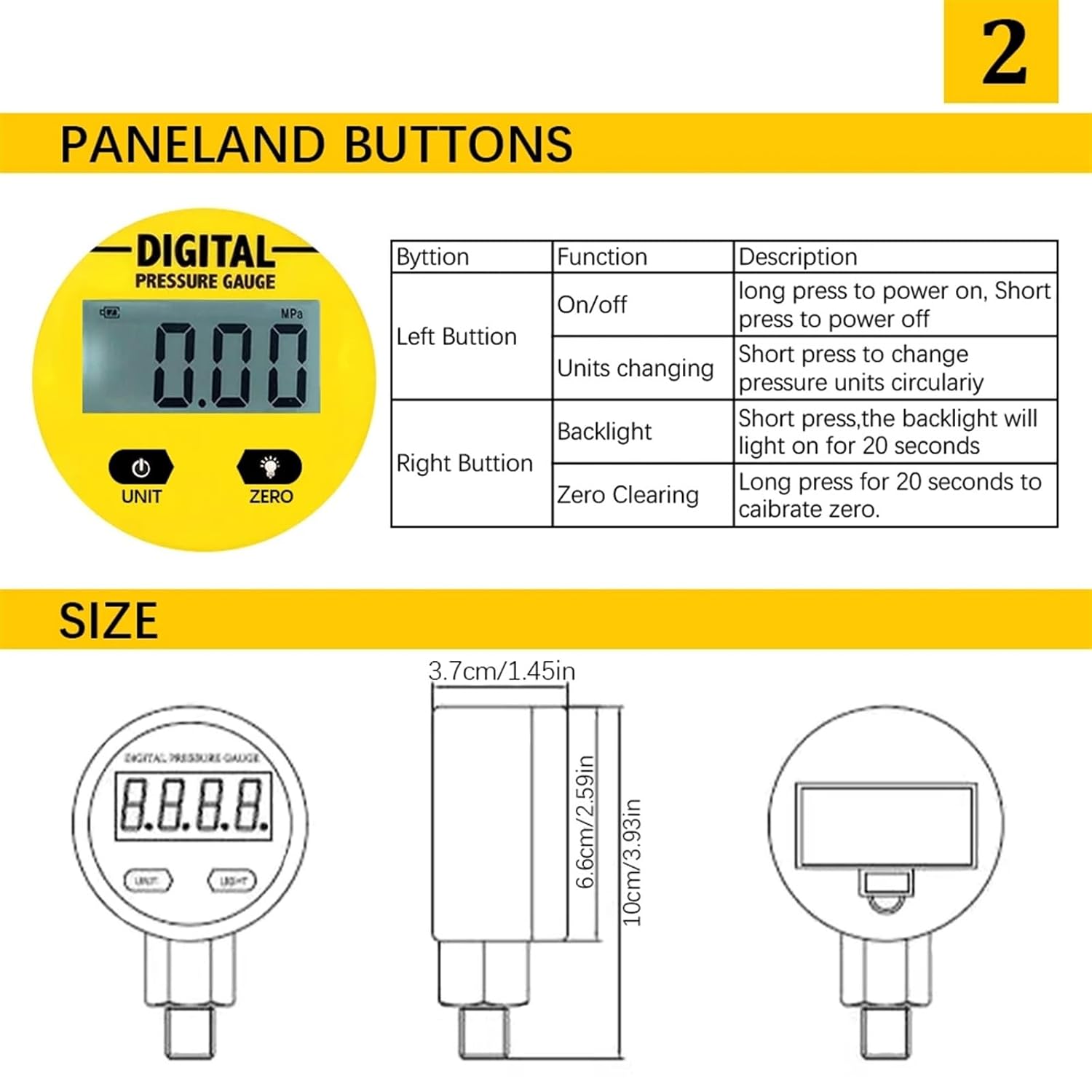 Pressure Gauges Digital Display Oil Pressure Hydraulic Pressure Meter 250BAR/25Mpa NPT1/4 Screw Thread Gas Liquid Fuel Manometer