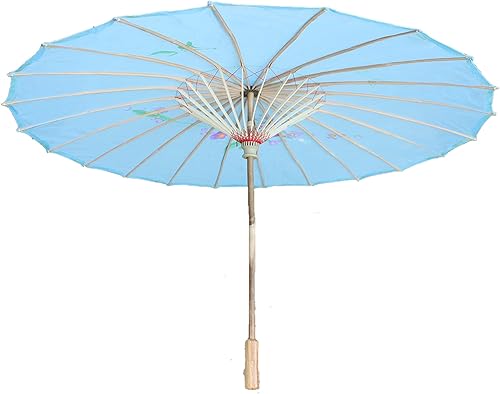 Miniatura 2 de We pay your sales tax 32 pulgadas de diámetro azul claro patrón floral madera bambú nylon sombrilla paraguas patio trasero decoración regalo