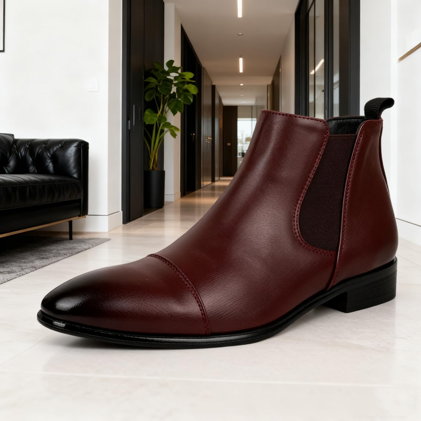 Santimon Men's Dress Chelsea Boots Cap Toe Formal Business Casual Slip On Comfortable Office Party Ankle Boot