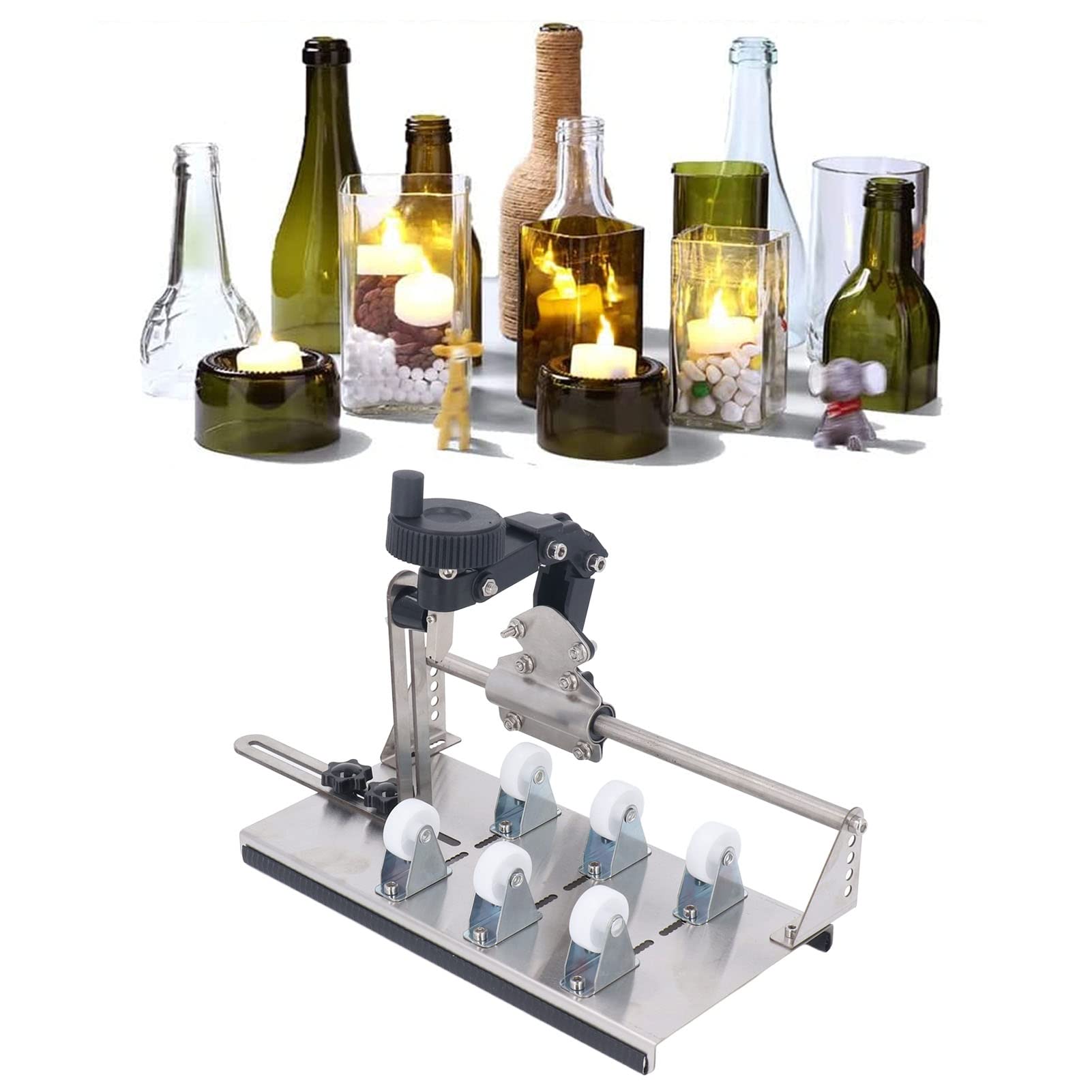 Kit profesional de cortador de botellas de vidrio, herramienta de corte de vidrio de acero inoxidable resistente con 6 ruedas de soporte para elaborar botellas de vino y ce