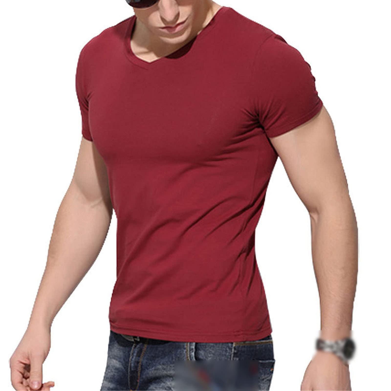 Maglietta estiva da uomo, a maniche corte, in cotone, con risvolto, V Grigio Chiaro, XL