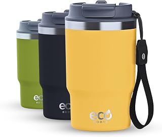 ECOROOTS - Termo de Café para Llevar I Vaso Térmico Outdoor Antigoteo I Sin BPA I Taza Café para Viaje y Aventuras I Termo Resistente para Deportes, Senderismo y Oficina I Vaso (Amarillo Piña, 470 ml)