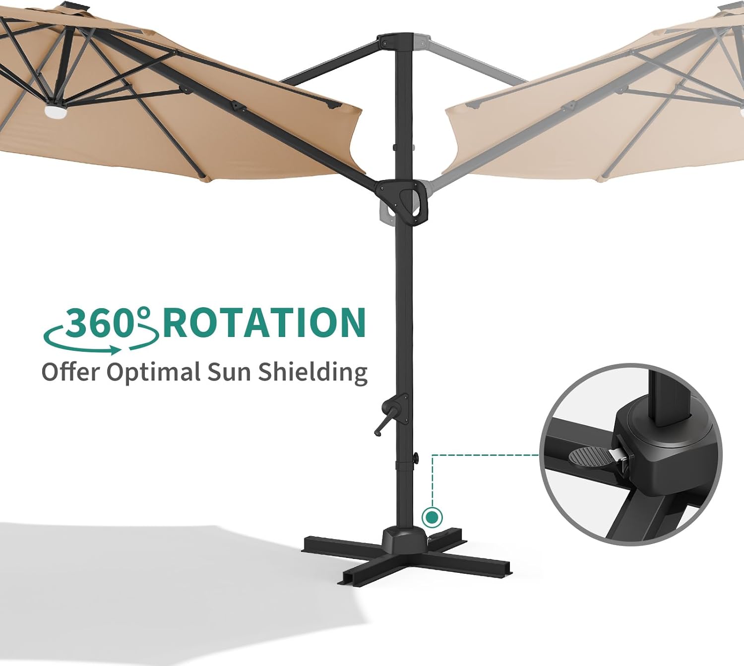 10ft Patio Umbrella 360 Degree Rotation, Easy Tilt Adjustment, Aluminum Frame, Cantilever Hanging Market Umbrella with Cross Base for Easy Installation More Stable for Backyard Garden Pool Deck Porch