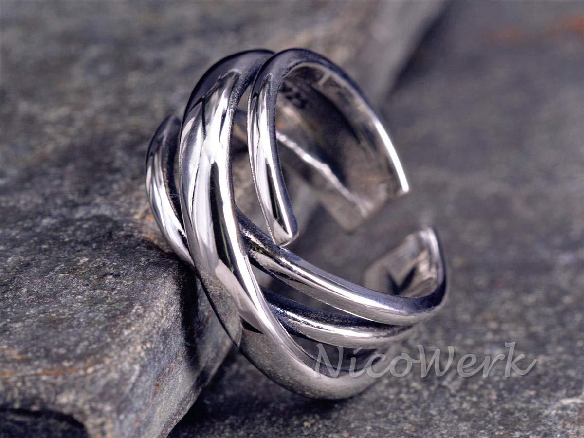 NicoWerk Anillo de plata de ley 925 para mujer, ancho, liso, calado, ajustable, abierto, SRI454, Plata de ley