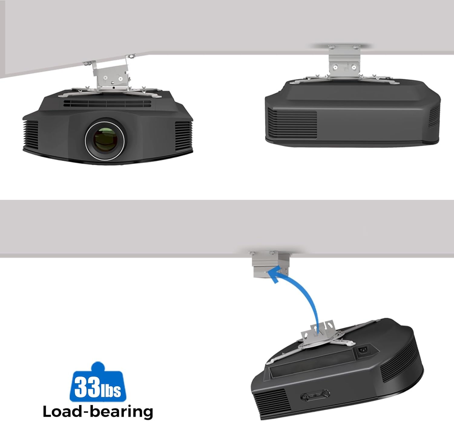 Low Profile Projector Ceiling Mount Universal, 22 lbs Max Weight, 360° Rotation 30° Tilt | Universal Projector Bracket 3.3" High, Suspended Drop Ceiling Mount Kit for Home & Office Projectors(Black)