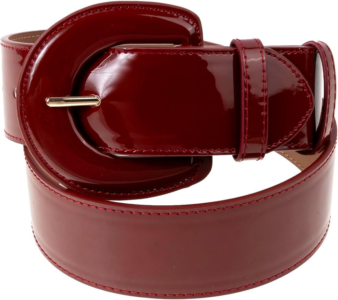 Theaque Wide Patent Leather Belt for Womens with Wide Square Buckle Grommet Cinch High Waist Belts for Dress (Red1)