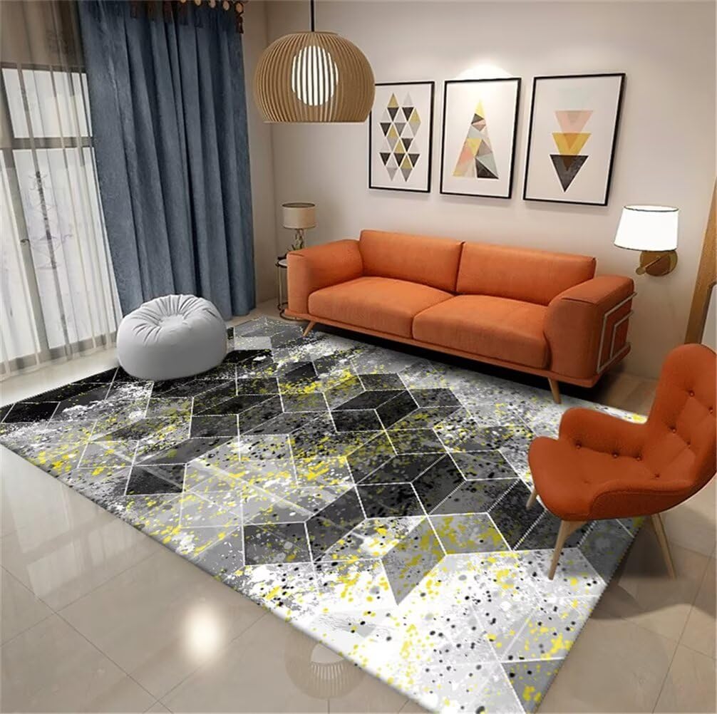 Tapis de chambre gris 100x160cm au motif géométrique moderne