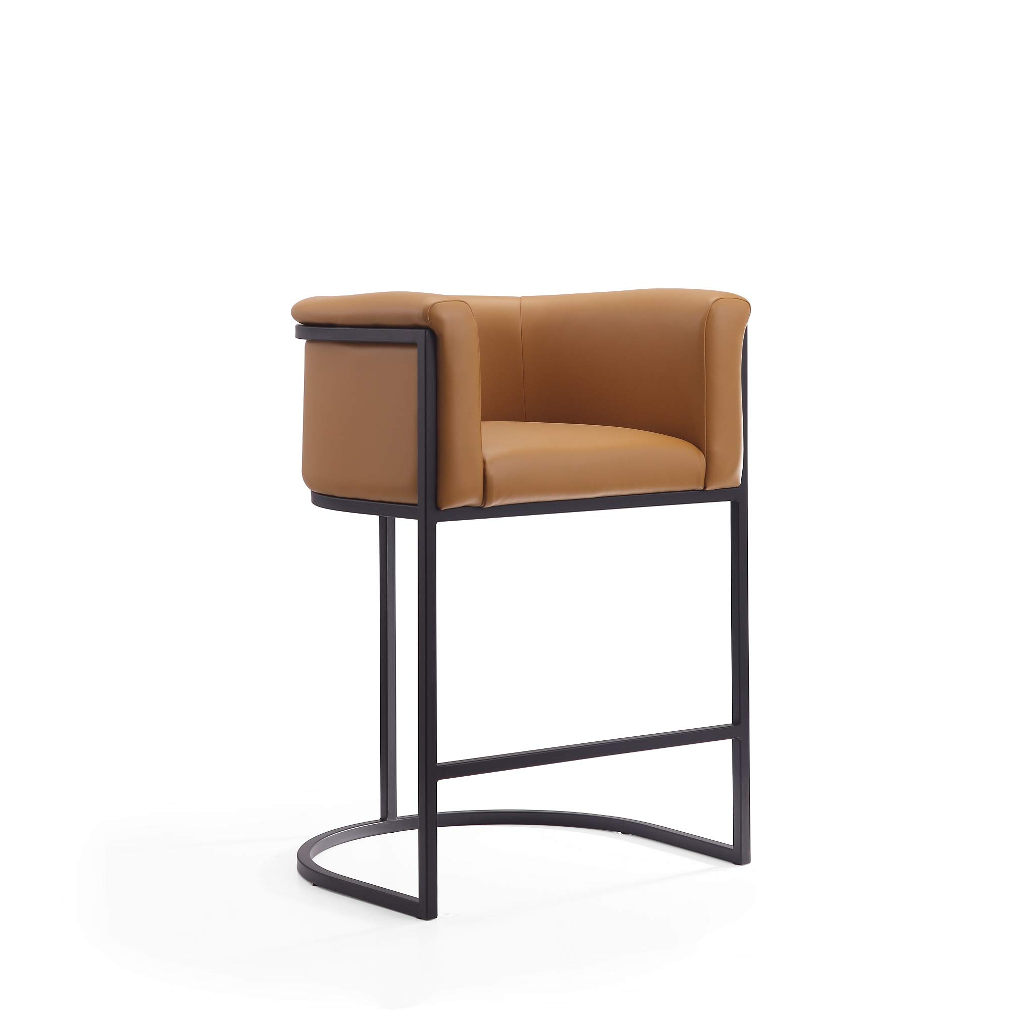 Manhattan Comfort Cosmopolitan Mid Century Modern Kitchen Counter Stool with Built-in Seat Cushion, 23.7", Camel
