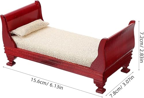 Miniatura 7 de COHEALI 2 piezas de cama de casa de muñecas de madera, muebles de casa de muñecas de 1 a 12 escalas, muebles de casa de muñecas de madera para casa