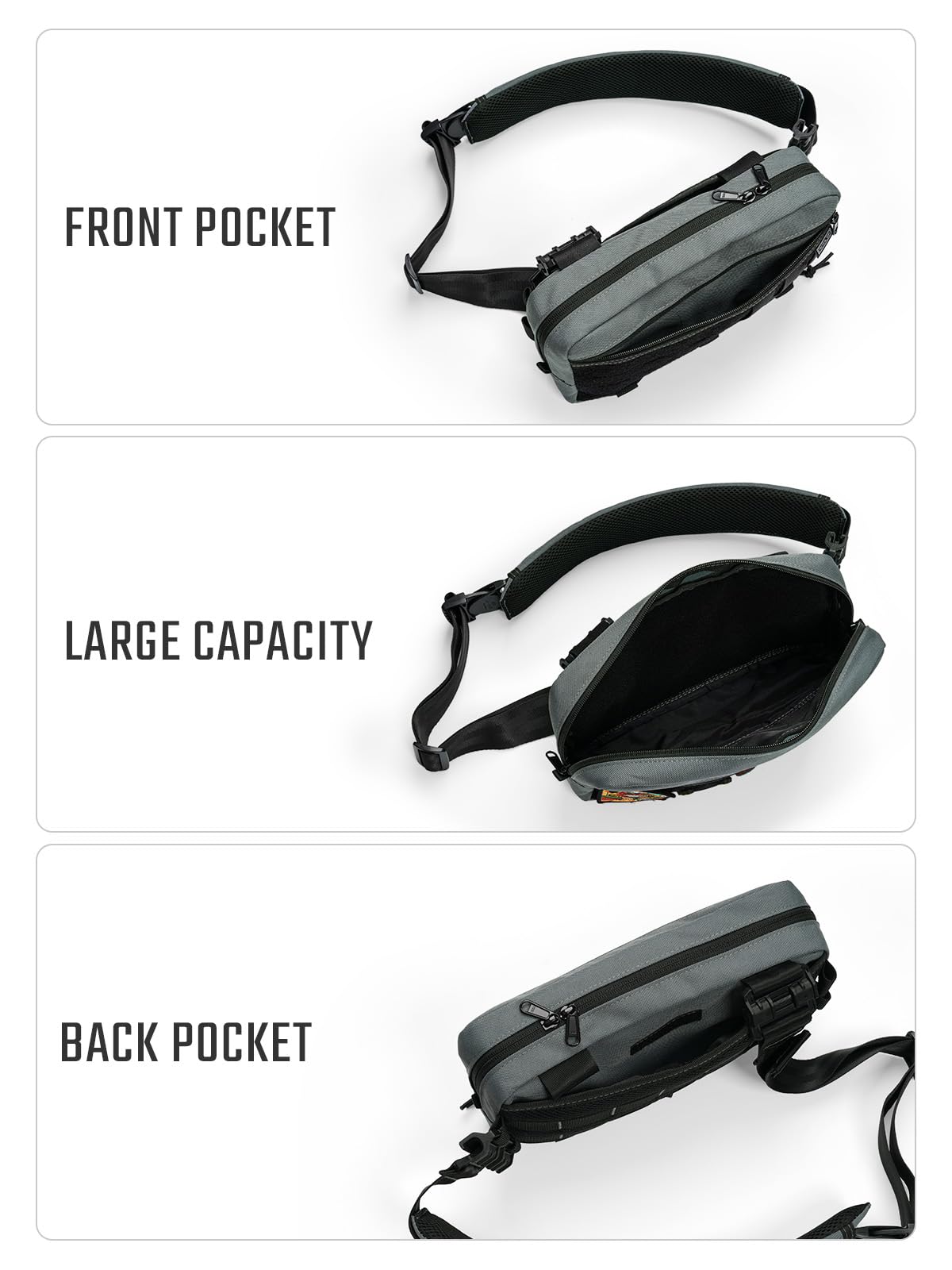 TACTICAL_GEEK Cache L3 EDC Sling Bag Poitrine Sac bandoulière Nylon CORDURA Fermeture éclair YKK Sac à dos d'épaule Tactique Sangle Ambidextre de Randonnée