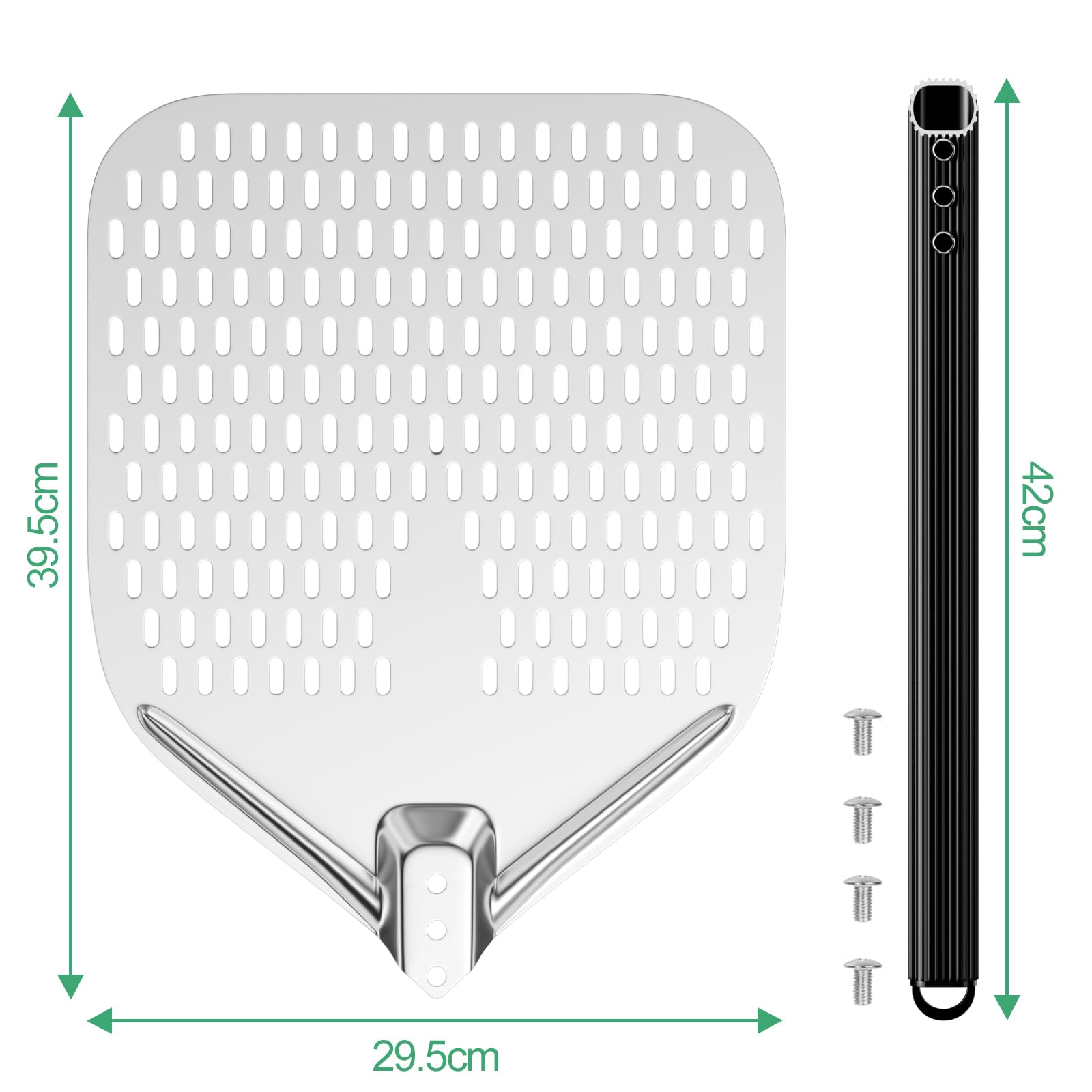 Maxentico Pala per Pizza, Paletta per Pizza, Pala Pizze Forata in Alluminio Anodizzato Duro, con Manico Lungo Rimovibile 40cm per Sollevare Pizze e Prodotti da Forno per Il Forno - Rettangolare