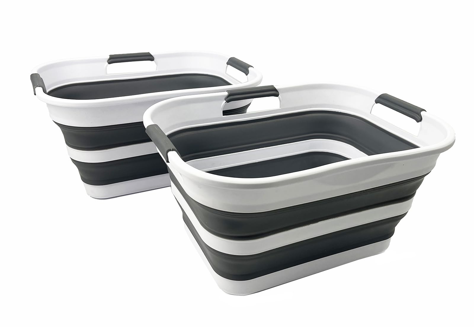 SAMMART 2er-Set zusammenklappbarer Wäschekorb/Organizer aus Kunststoff – Waschwanne – faltbarer Pop-Up-Aufbewahrungsbehälter – platzsparender/tragbarer Wäschekorb (Weiß/Stahlgrau, 19L)