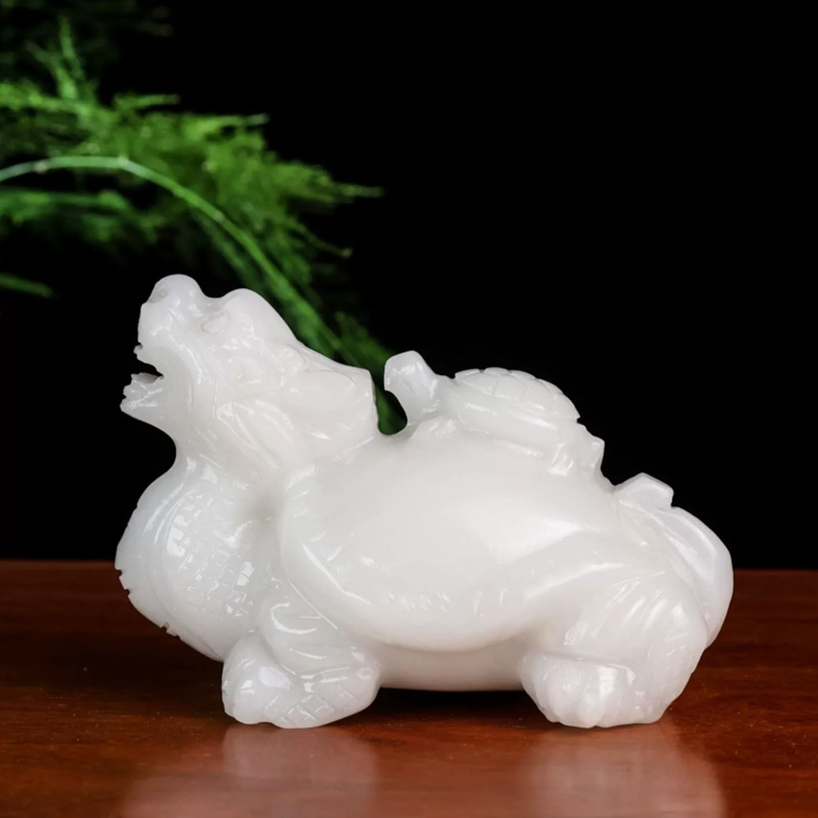 Estatua de Tortuga dragón de Jade Blanco, decoración de curativo