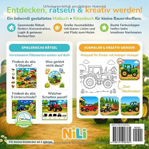 Mein erstes Malbuch + Rätsel Traktor & Bauernhof: Das abwechslungsreiche Mitmachbuch rund um Traktoren, Mähdrescher und viele weitere ... vier Rätselarten sowie bunten Farbvorlagen