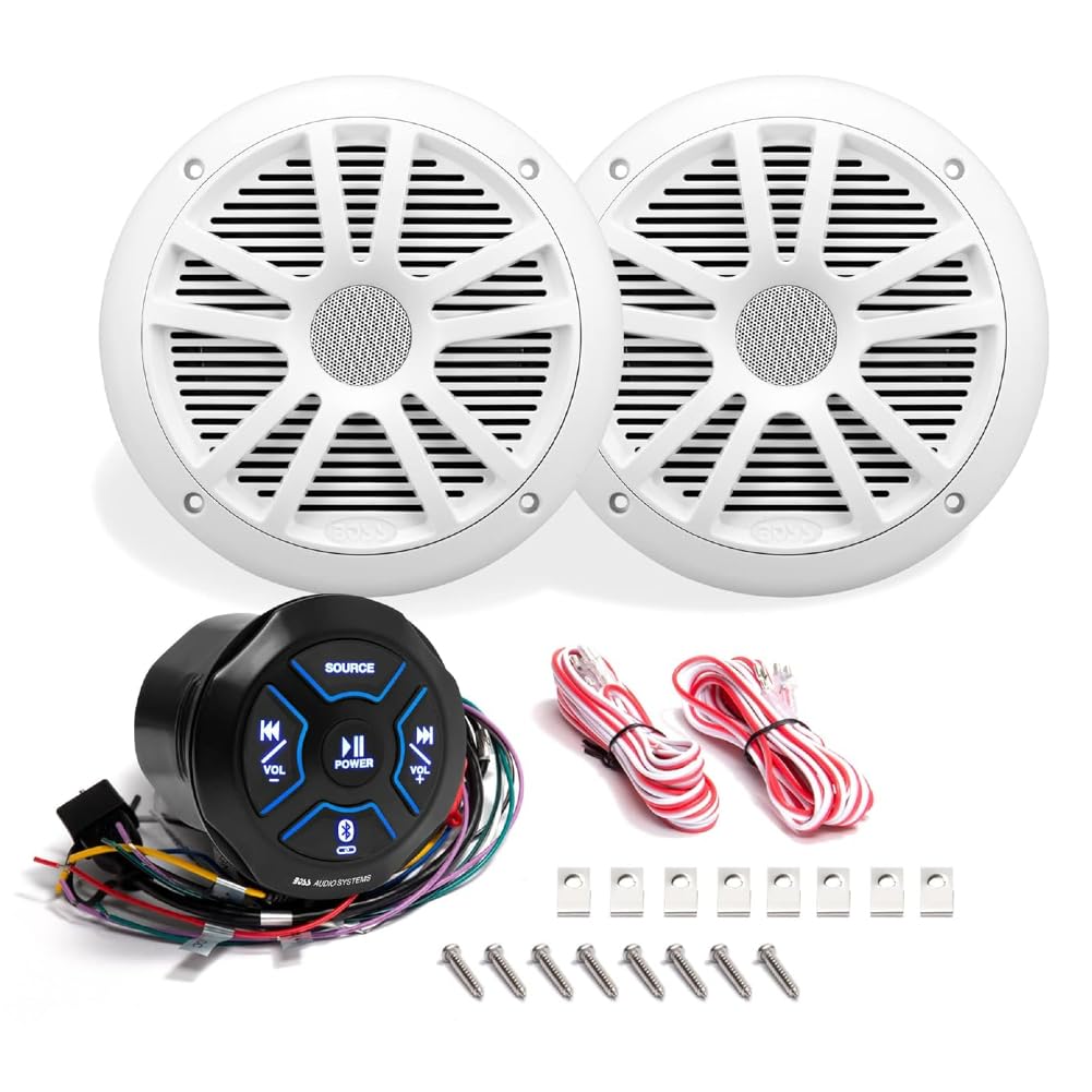 Kit Set para Boss Audio Systems MG150W.6: Receptor Bluetooth MGR150B, Altavoces MR6W 16,5 cm 6,5" 90 vatios rms 180 vatios máx, Resistente al Agua, para Mar, Barco