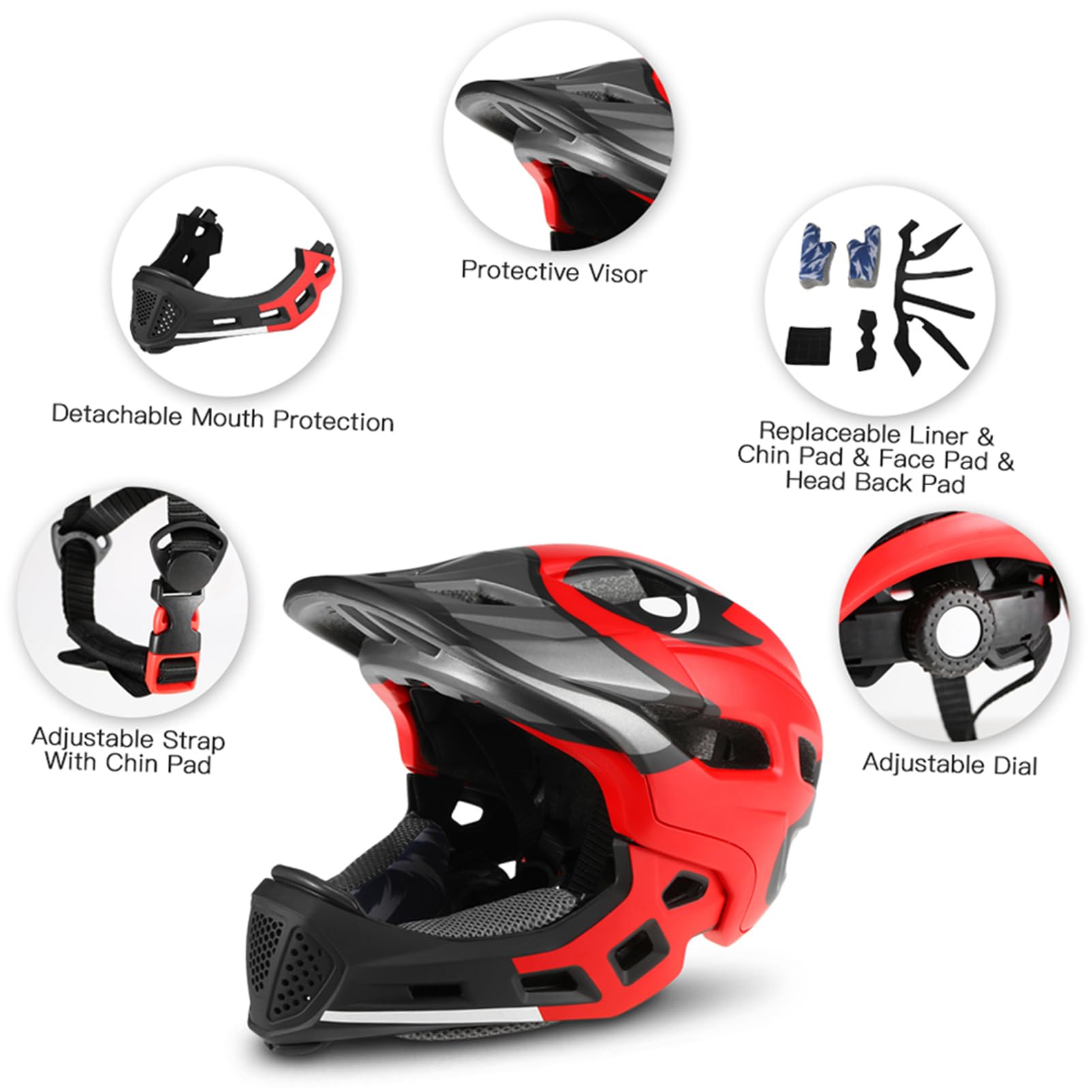 Kavolet Casco integrale per bambini, casco integrale per mountain bike, BMX, casco sportivo di sicurezza per bicicletta, skateboard, pattinaggio a rotelle