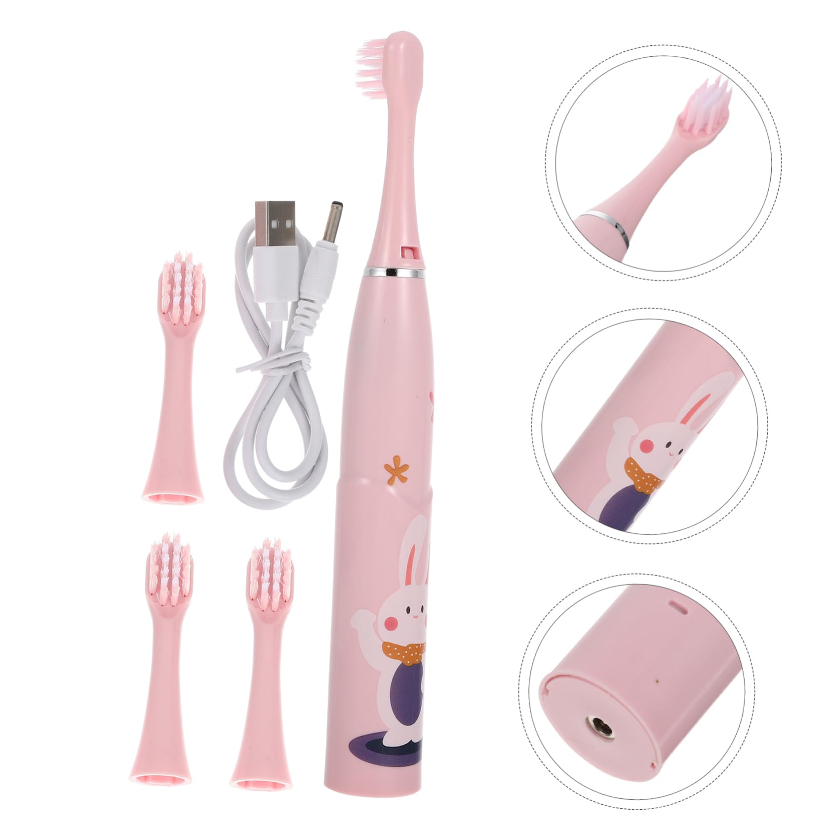FRCOLOR 2 Set Spazzolino Elettrico Per Bambini Accessorio Per Bambini Spazzolino Automatico Senza Fili Con Ricarica Usb Giochi Nuziali Oem Fonderia Fibra Superfine Rosa Bambino
