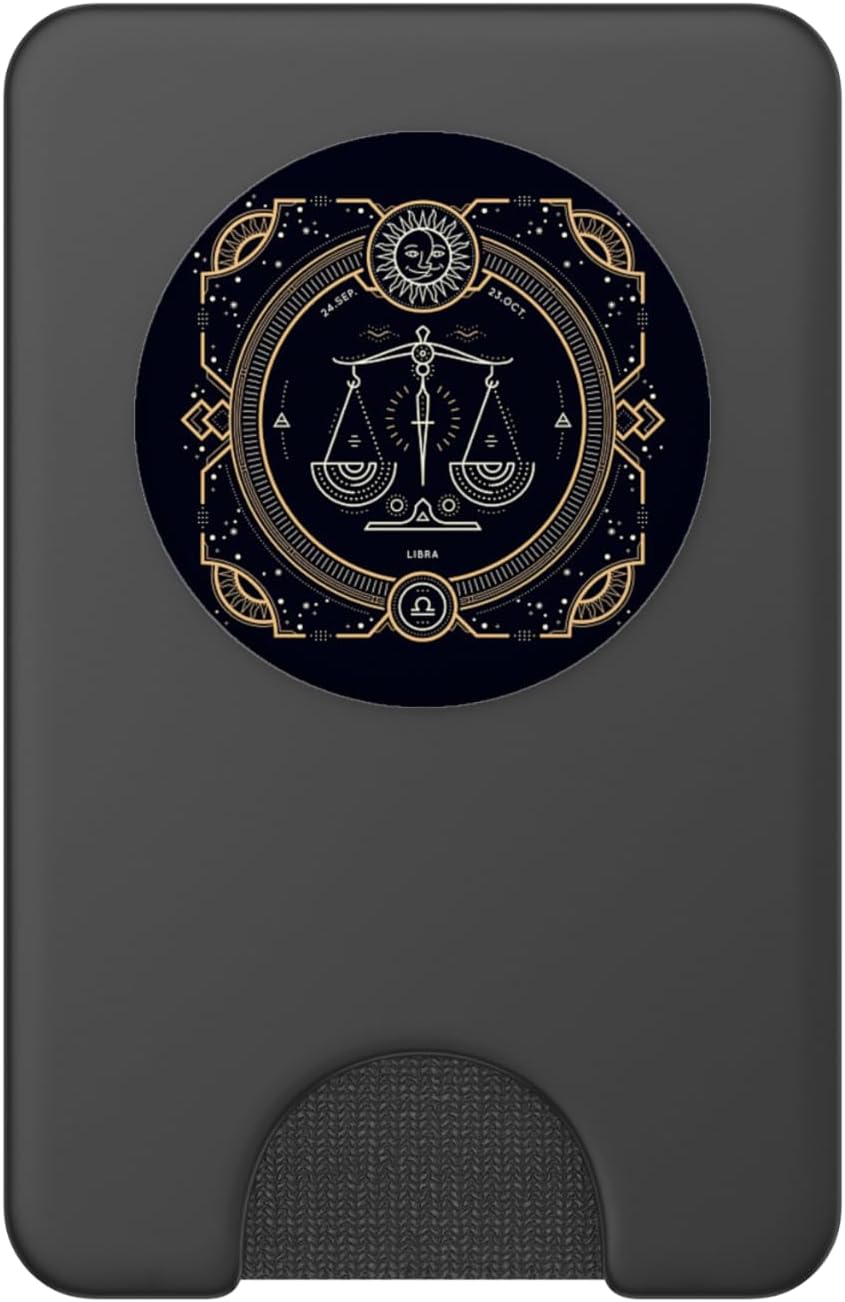 Libra Zodiac Sign - Black and Gold Phone Accessory PopSockets PopWallet for MagSafe
