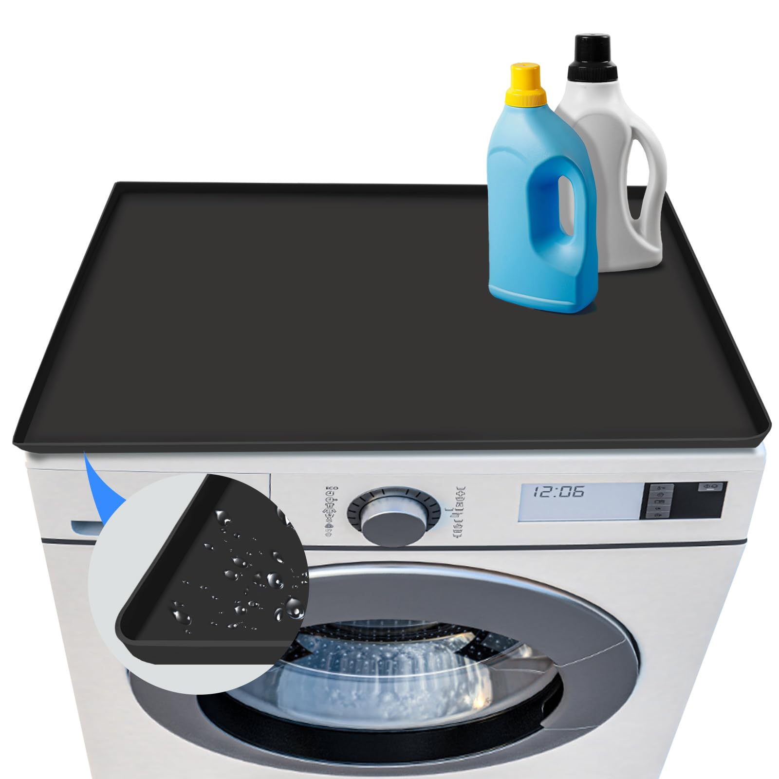 Washer and Dryer Top Protector - 25.6" x 23.6" Silicone Washer and Dryer Covers for The Top, Anti Slip Washing Machine Cover, Laundry Guards for Washer and Dryer(Black-1pc)
