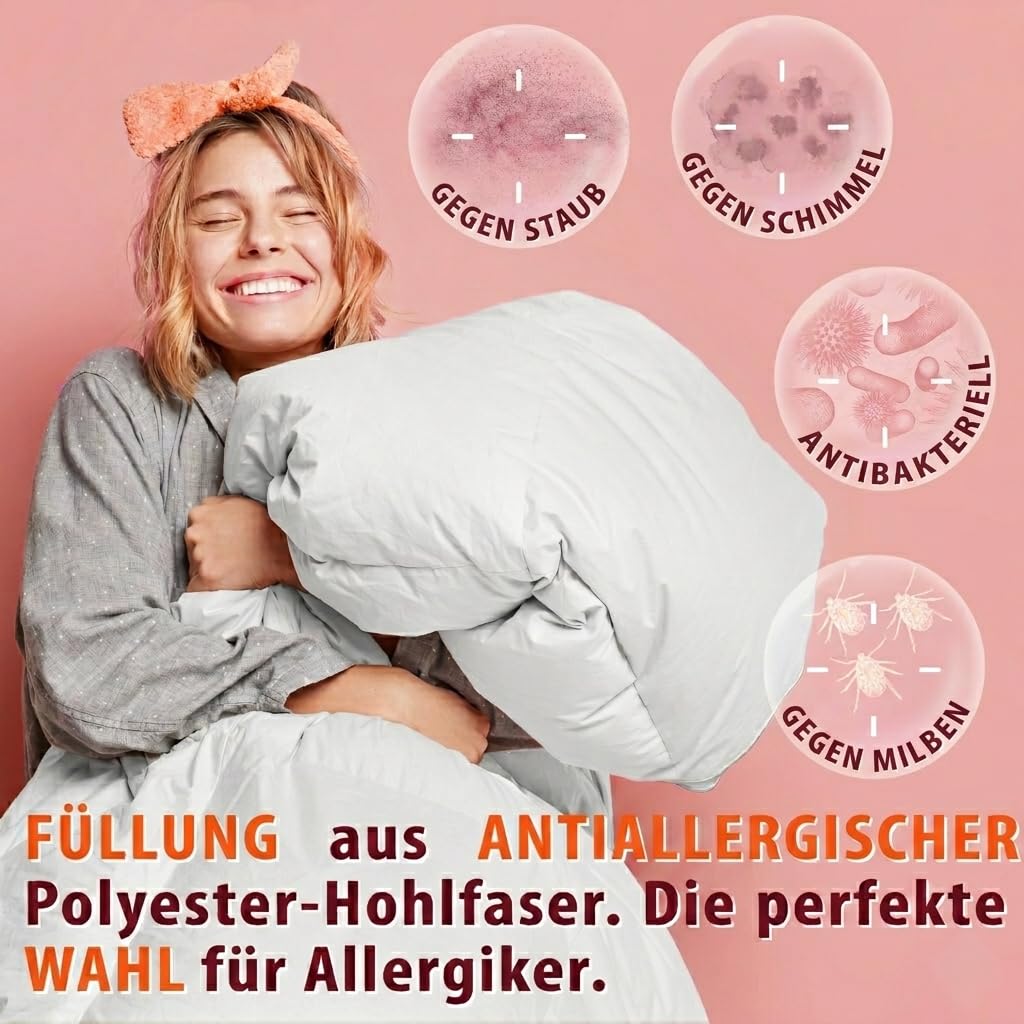 FAM Home Couette 140x200 en Microfibre Lavable Hypoallergénique Blanc I Couette 1 Personne