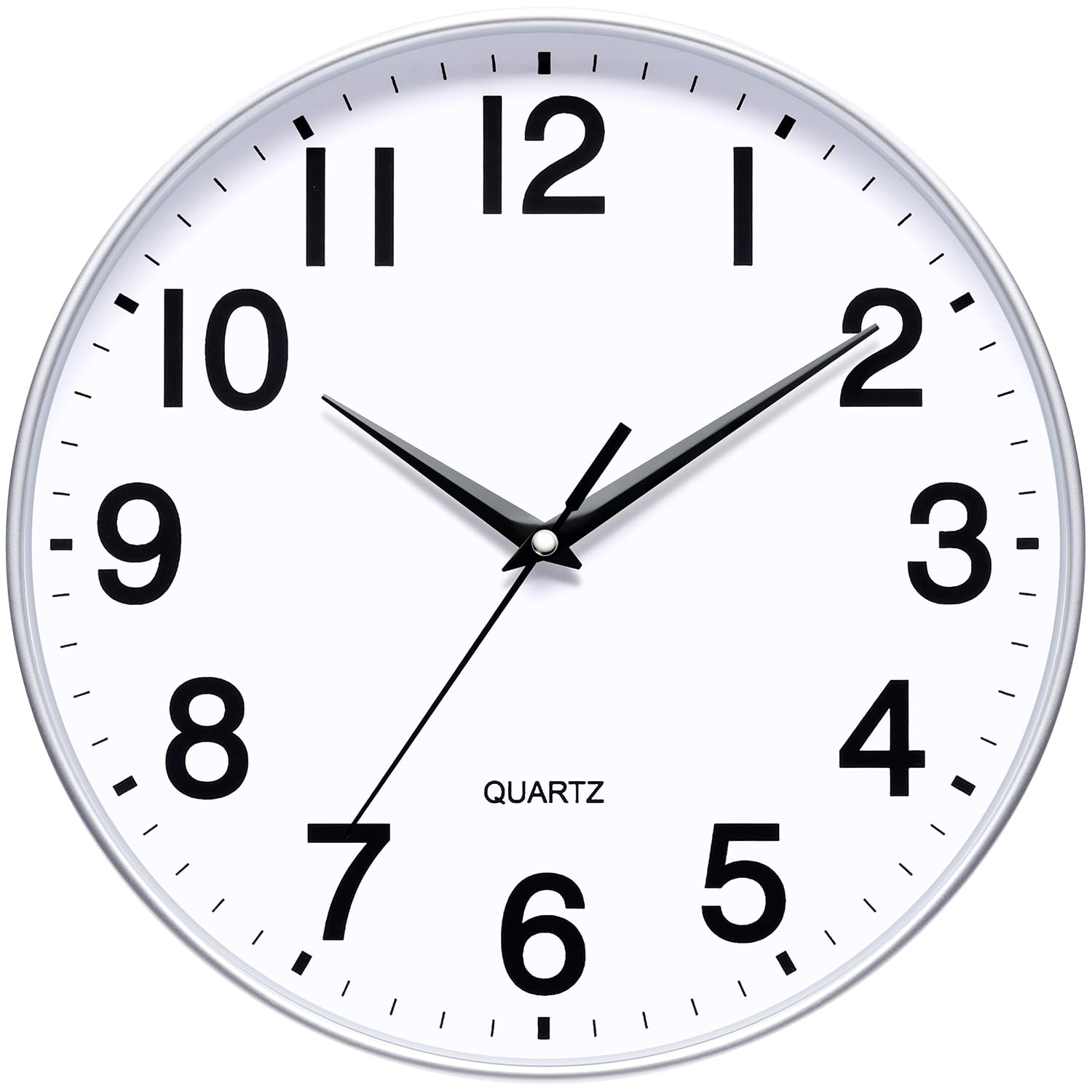 KSYOU Silver Wall Clock 12 Inch Round Wall Clock Silent & Non-Ticking Simple Operated for Living Room Bedroom Kitchen School Decoration(30 cm/ 12")