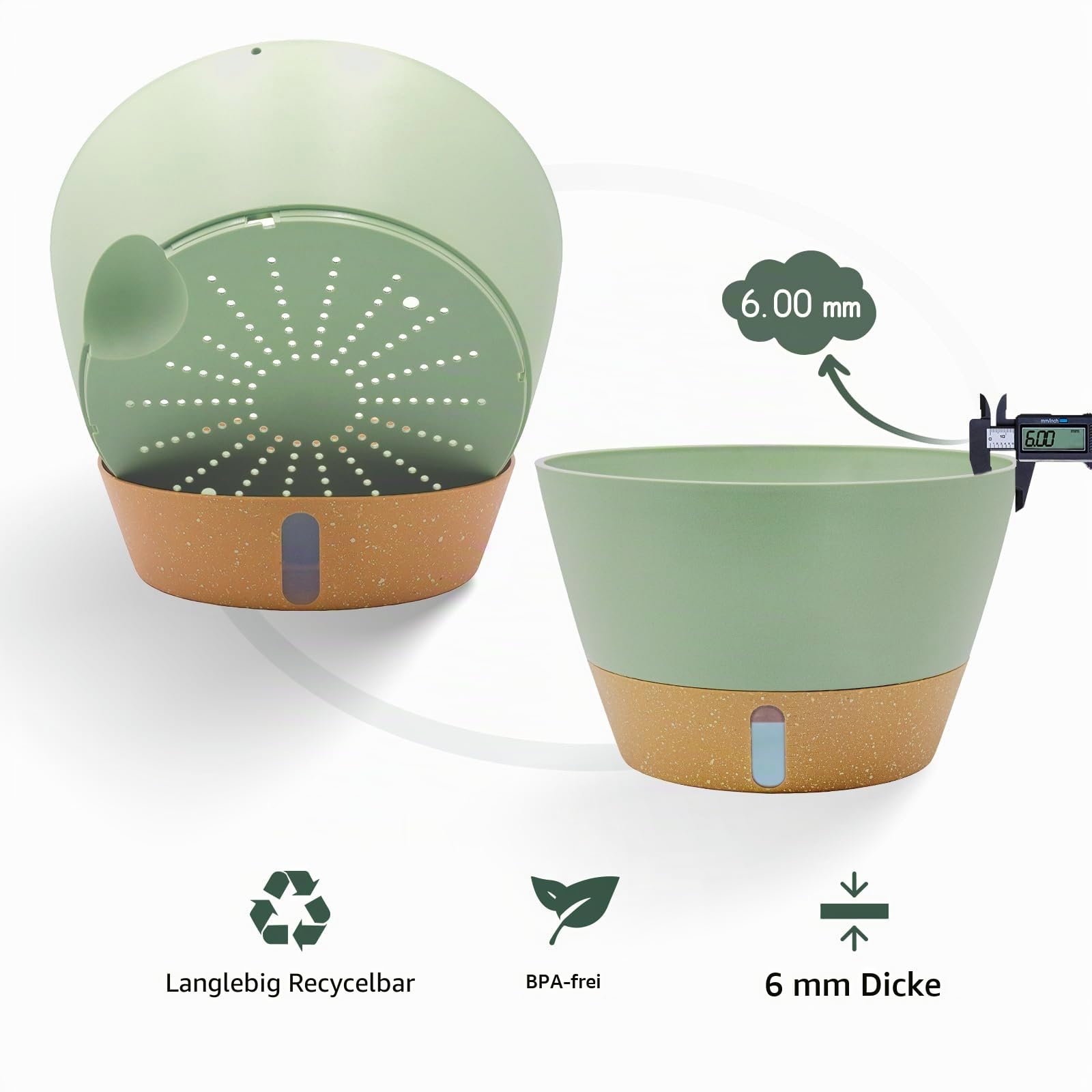 ZMTECH 30cm Selbstbewässernder Pflanztopf Hängend, 2er-Set, Blumentopf mit Untersetzer, Wasserstand-Fenster & Drainagelöchern für Innen- und Draussen, Grün