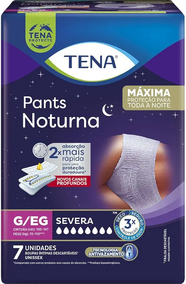 Tena Pants Noturna, Roupa Íntima para Incontinência Urinária, G/EG - 7 unidades